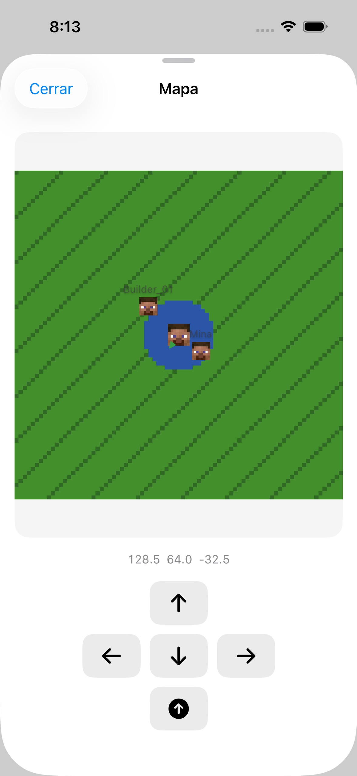 The ChatMC map view showing nearby terrain and player positions.