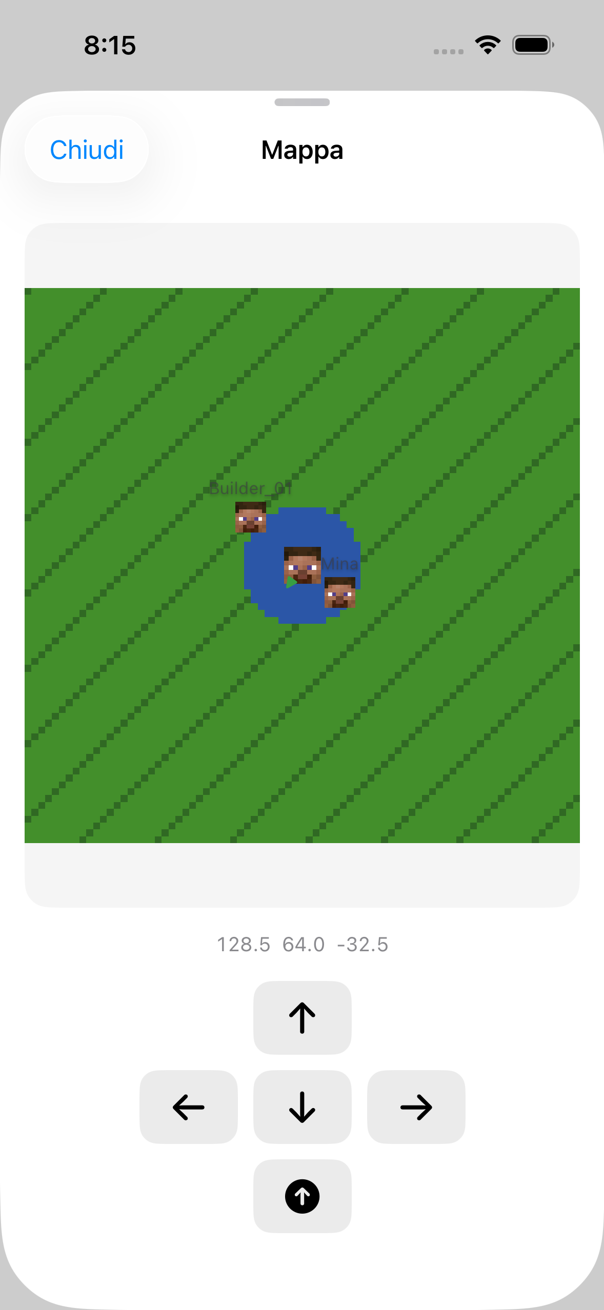 The ChatMC map view showing nearby terrain and player positions.