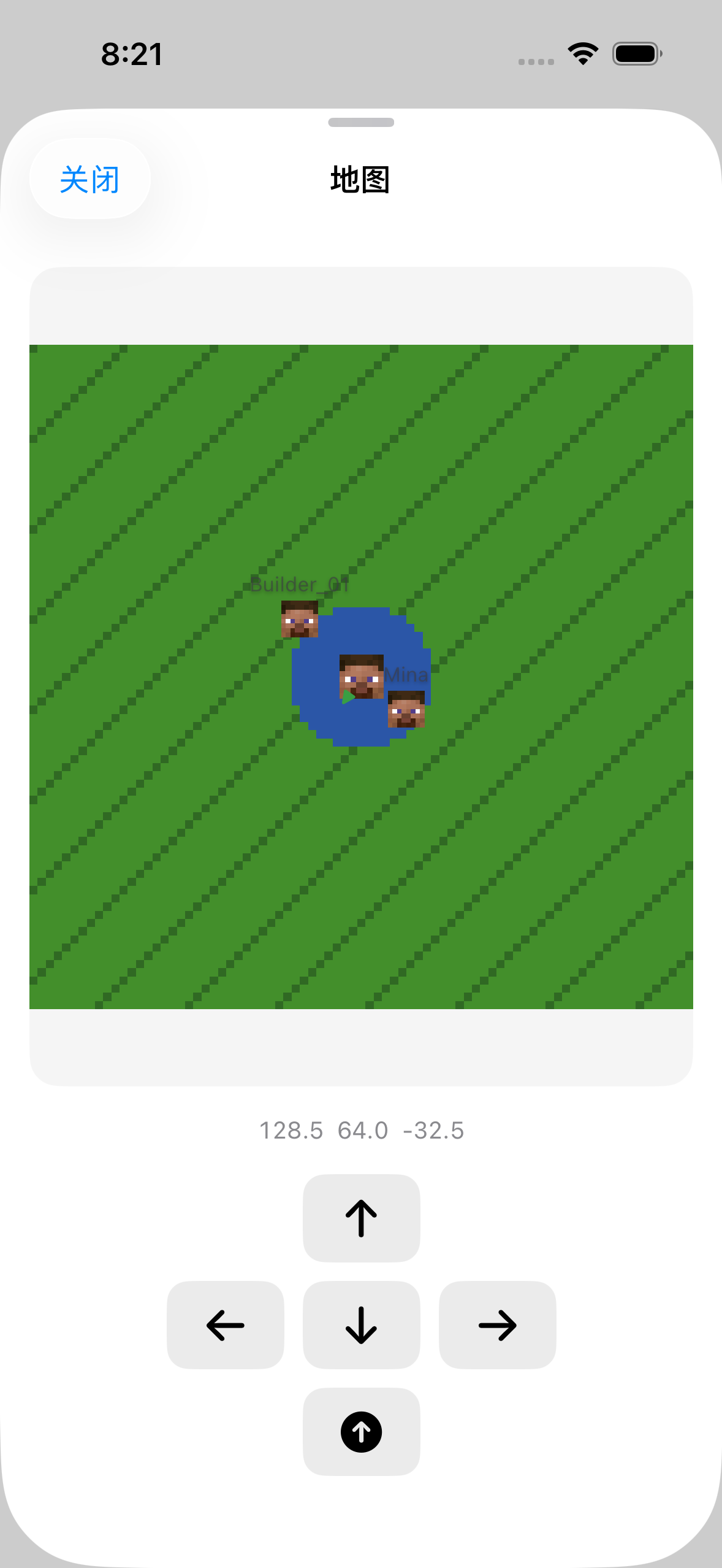 The ChatMC map view showing nearby terrain and player positions.